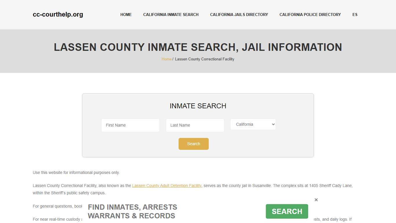Lassen County Inmate Lookup, Jail Roster